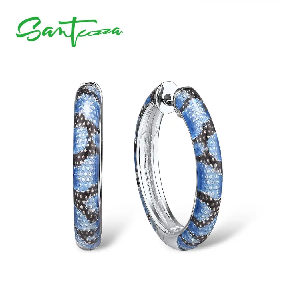 SANTUZZA, 925 пробы, серебряные серьги для женщин, нежные, голубые, серые, эмалированные, змеиные вены, серьги-кольца, шикарное, хорошее ювелирное изделие, ручная работа
