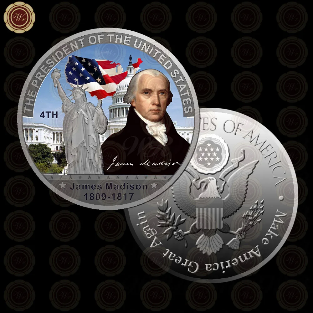 WR Коллекционная Посеребренная американская 2th President John Adams металлическая монета/w чехол креативный вызов монета подарок на день отца 40x3 мм - Цвет: Style 4
