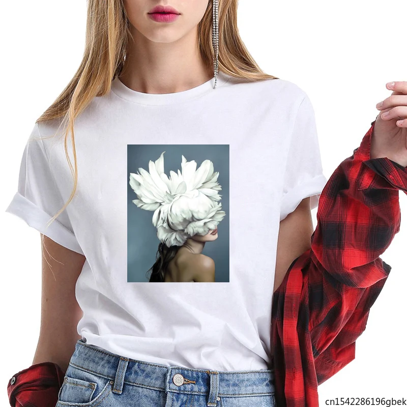 

Fashion Pink Artist Girl Print T-shirt Women Top Summer Round Neck Harajuku Korean Version