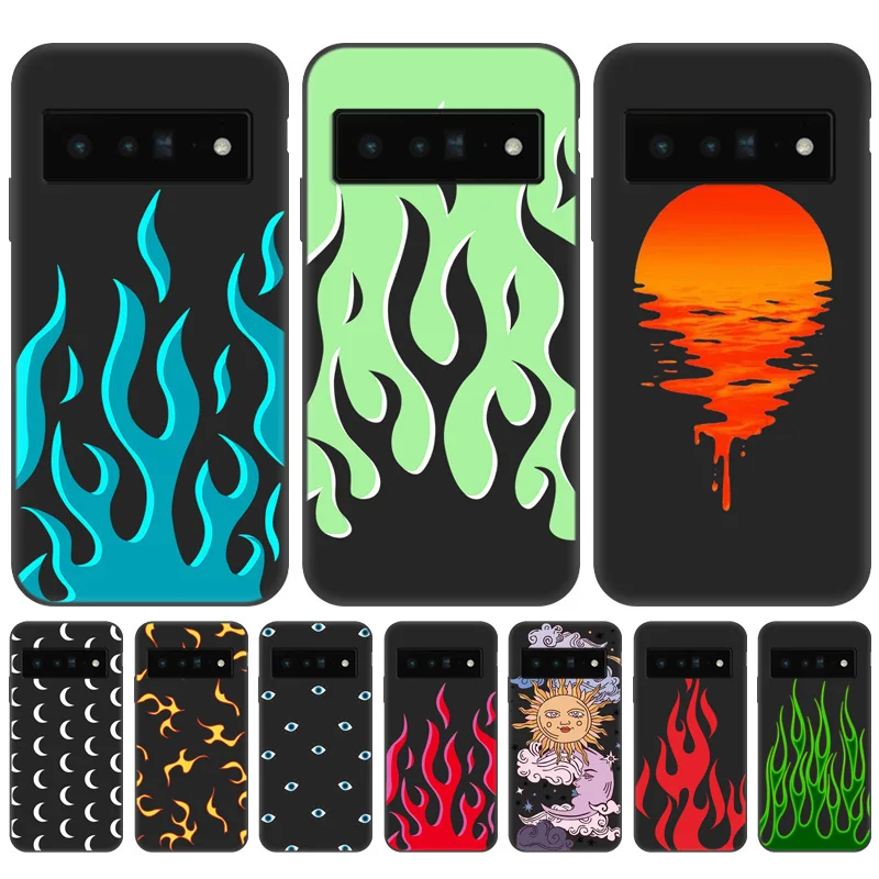 

For Google Pixel 6 Case For Google Pixel 5 4 3A XL Cases Pixel 6 Pro Black Silicone Bumper Cartoon Phone Cover Soft Fundas Coque