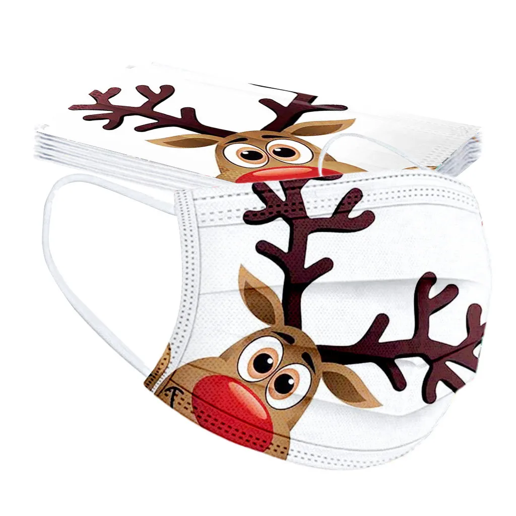 

10/50pc Adult Christmas Reindeer Mouth Masks Disposable Protective Cute Cartoons Face Masks 3 Layer Nonwoven Masks Mascarillas