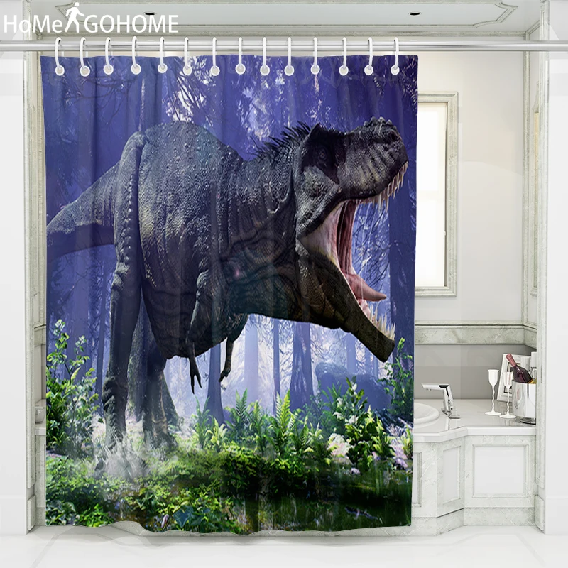 Занавеска для душа в виде динозавра из натурального леса 3D Водонепроницаемая