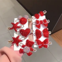 korean version of the new shiny rhinestone red hairpin girl cute bear love peach heart starfish clip hair pins accessories