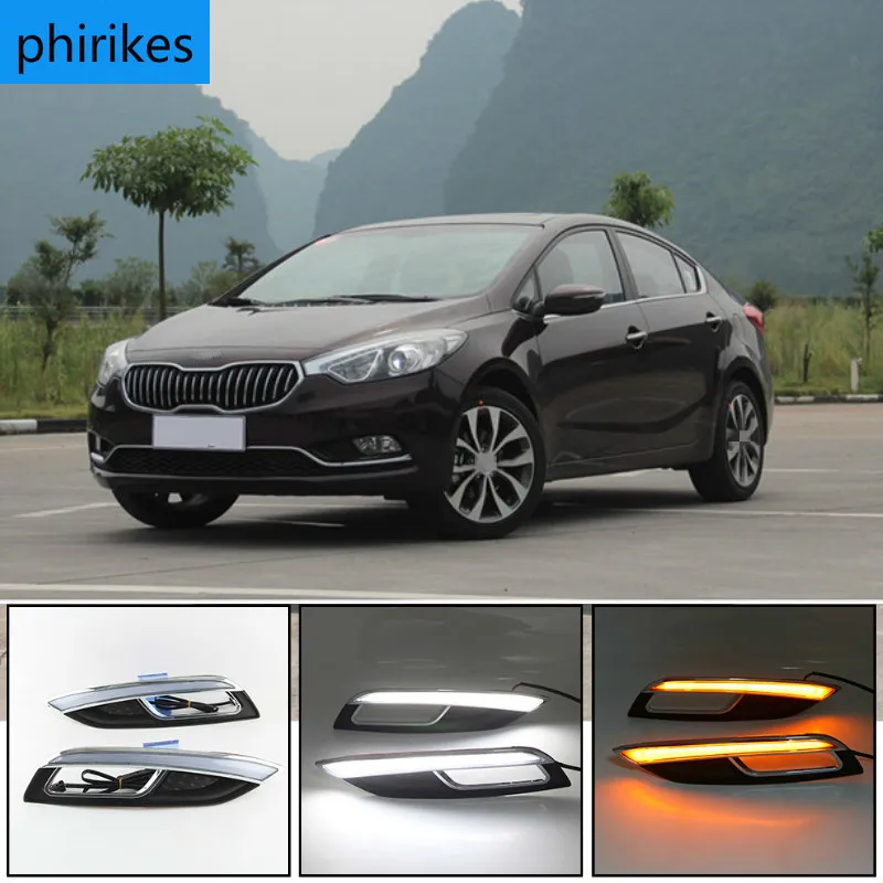 2Pcs LED Daytime Running Light For Kia K3 Cerato 2013 2014 2015 2016 Turn Signal Relay 12V Car DRL Fog Lamp Decoration