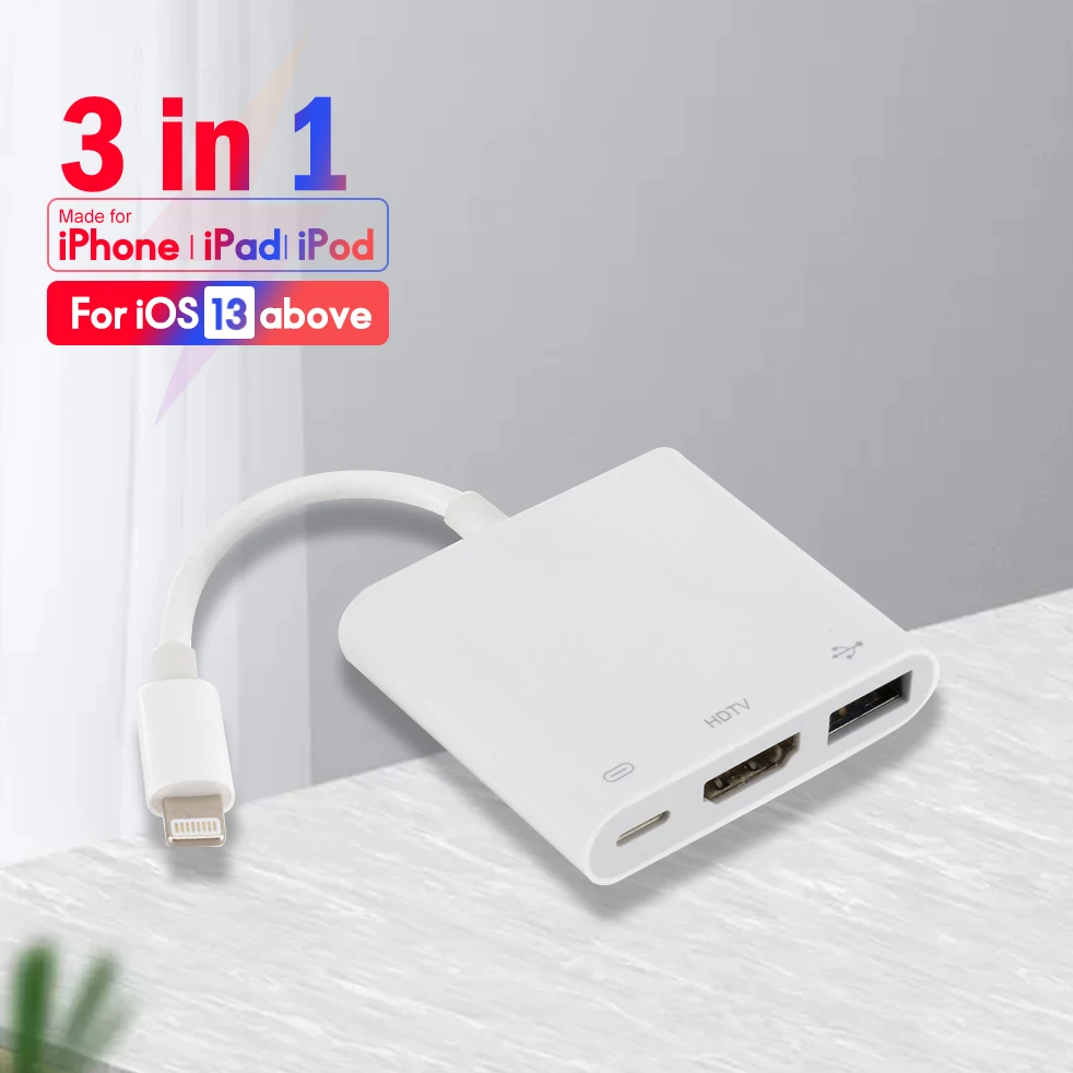 

3 в 1 для iPhone OTG адаптер 8 Pin к USB2.0 1080P, совместимому с HDMI конвертер коврик для мыши и клавиатуры преобразования линия передачи данных для iOS 13 вы...