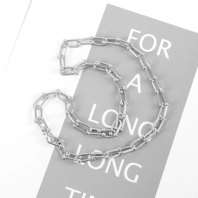 

Retro U-shaped Choker Necklace Layered Chain On The Neck Exaggerated Cool Punk Hip Hop Jewelry For Women Men Accessories