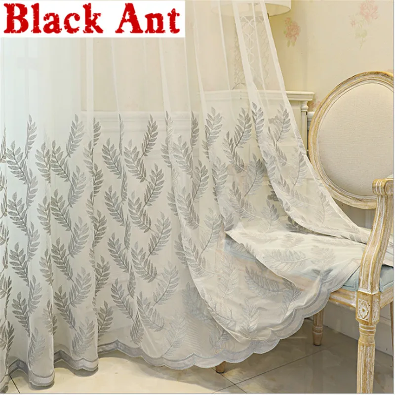 

Window Drape Gray Leaf For Living Room Voile Sheer Curtain Bedroom Balcony Kitchen Window Treatment Light Luxury X-JD1006#20