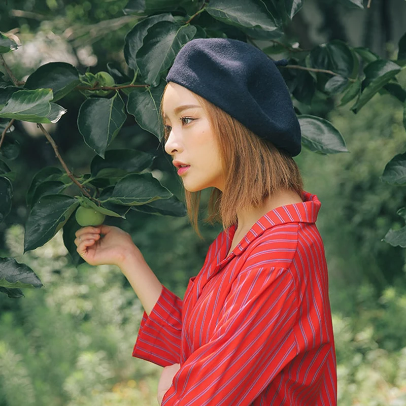

1pc Winter Women Girl Beret French Artist Warm Wool Beanie Hat Cap Vintage Plain Beret Hats Solid Elegant Lady Winter Caps