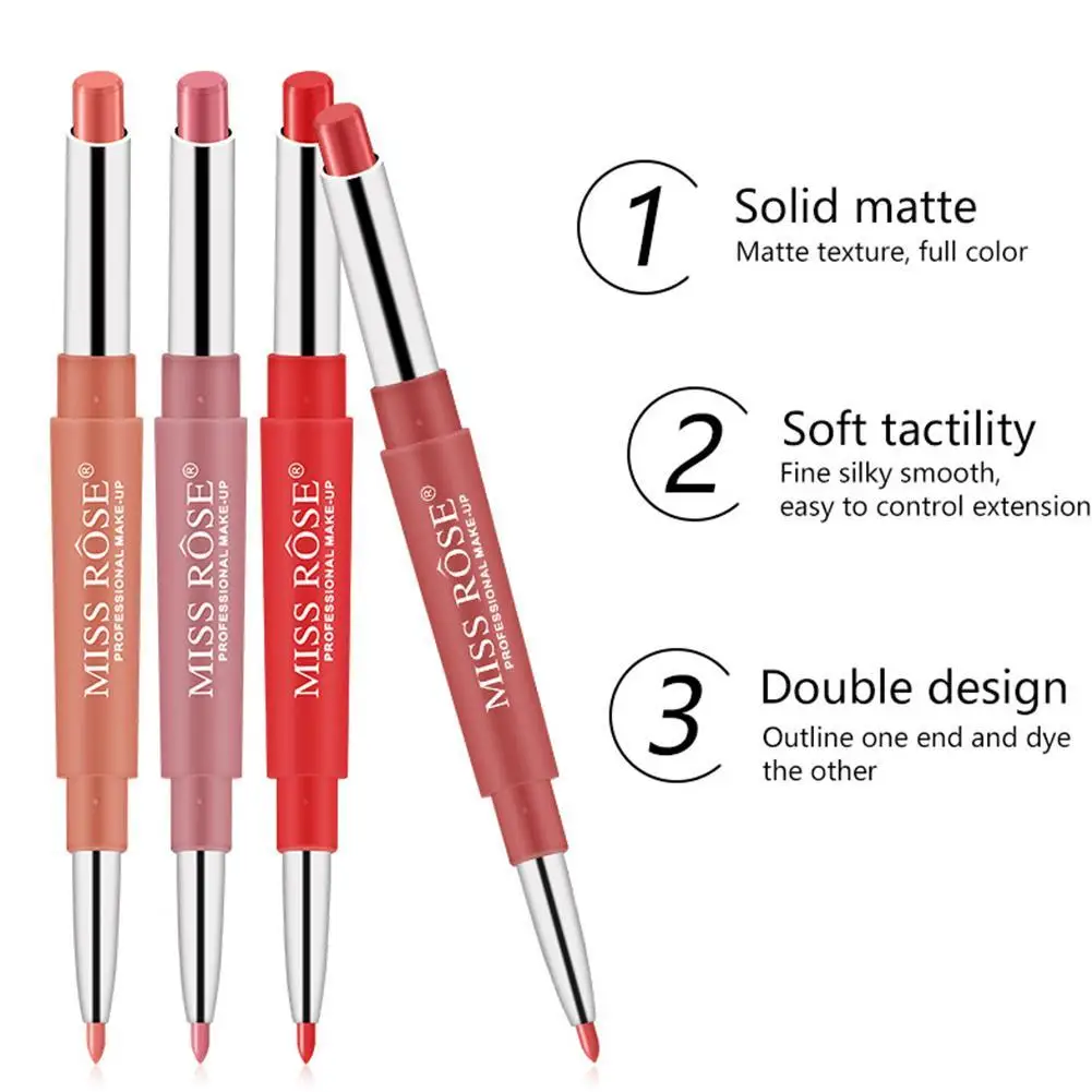 

Miss Rose 2 In 1 Lipstick Lip Liner 20 Color Matte Cosmetics Lipstick Matte Double Waterproof Red Lipstick Lip Makeup Head I0A0