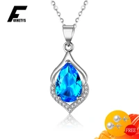 luxury charm necklace water drop sapphire zircon gemstone pendant 925 silver jewelry accessories for women wedding party gifts