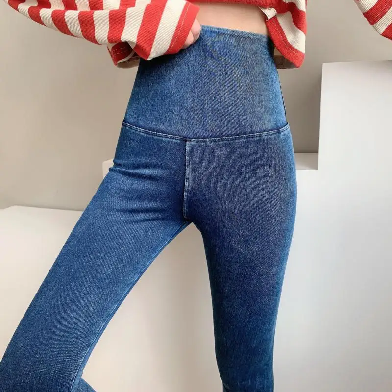 

High Waist Faux Jean Leggings 2020 Autumn Winter Slim Elastic Plus Size Skinny Pencil Pants Female Workout Running Leggings