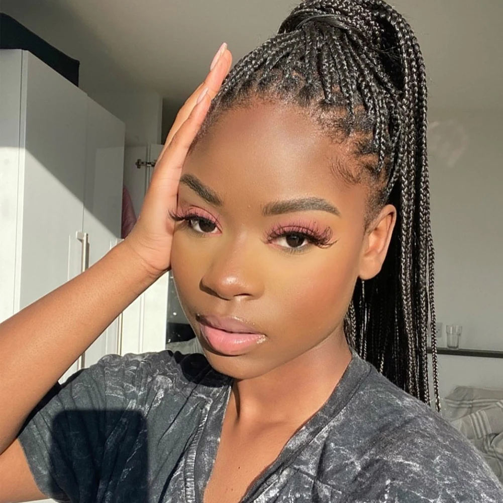 Женский Плетеный парик ручной работы черный из синтетического волокна 26 дюймов |