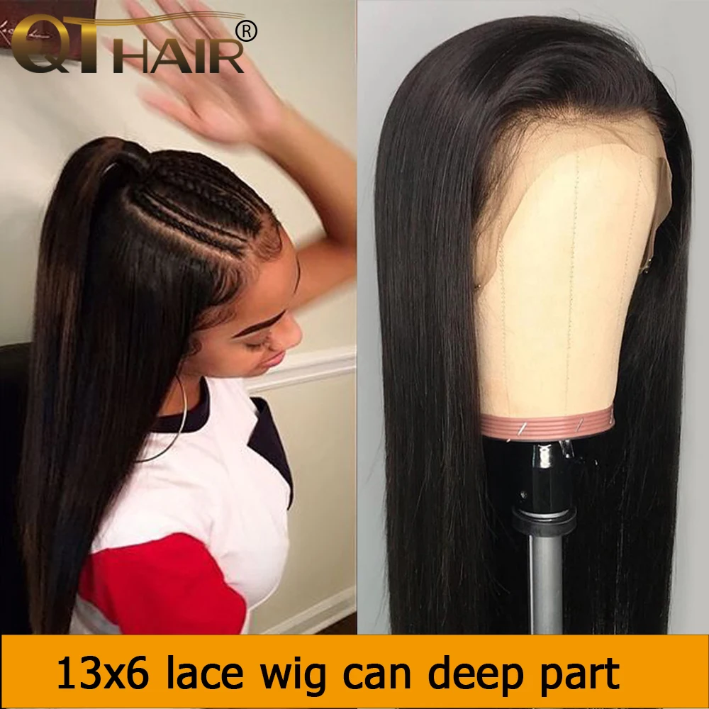 13x6 Deep part Lace Front Human Hair Wigs Straight Hair 150% Density Brazilian Remy Human Hair Pre-Plucked Hairline QT Hair