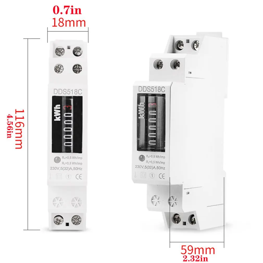 

Household Rail Single Phase Digital Display Electricity Power Consumption Wattmeter Energy Meter Watt KWh 5-32A 220V AC 50Hz