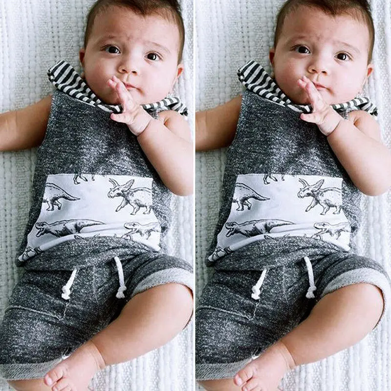 Футболка и шорты для мальчиков 2 шт. комплект одежды с динозавром милые детские