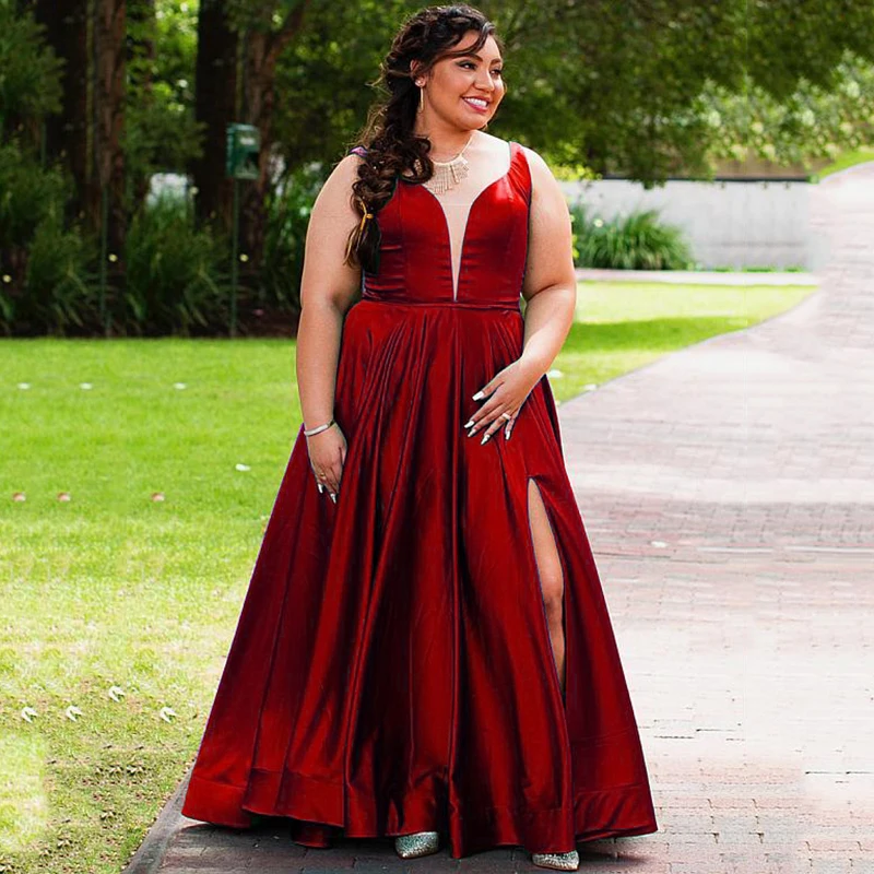 Женское атласное длинное вечернее платье sodine бордовое ТРАПЕЦИЕВИДНОЕ ПЛАТЬЕ С v