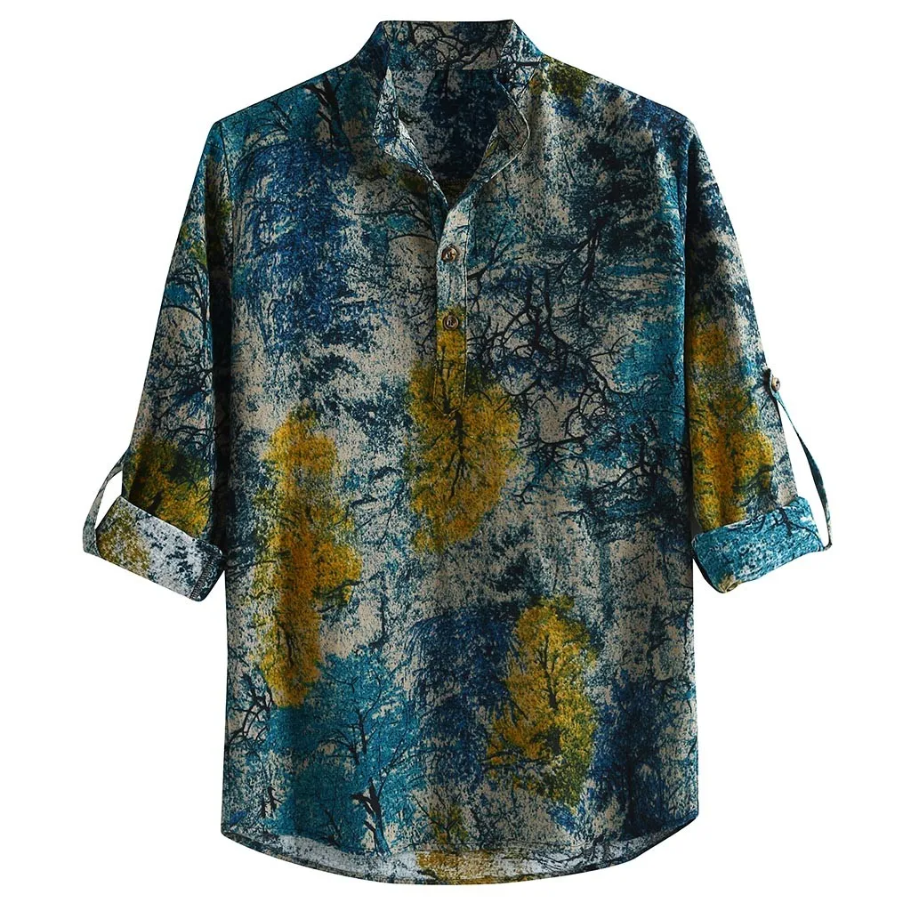 Мужская винтажная рубашка с принтом Feitong Повседневная Мягкая приталенная