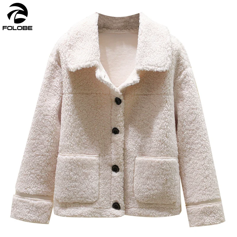 

2020 Korean Winter Lamb Wool Jacket Women Long Sleeve Black Button Lapel Collar Casual Coat For Female Thick Warm Winter Fashion
