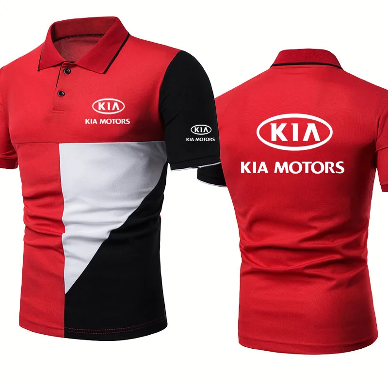 

Men's short sleeve KIA Car Logo printing Summer high quality casual Cotton Color contrast Raglan Fashion Men's tops polo shirt
