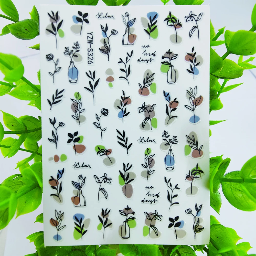 

New Stickers for Nails Geometric Line Leaf 3D Nail Sticker Art Decoration Self Adhesive Sliders Foil Design Manicure Decals