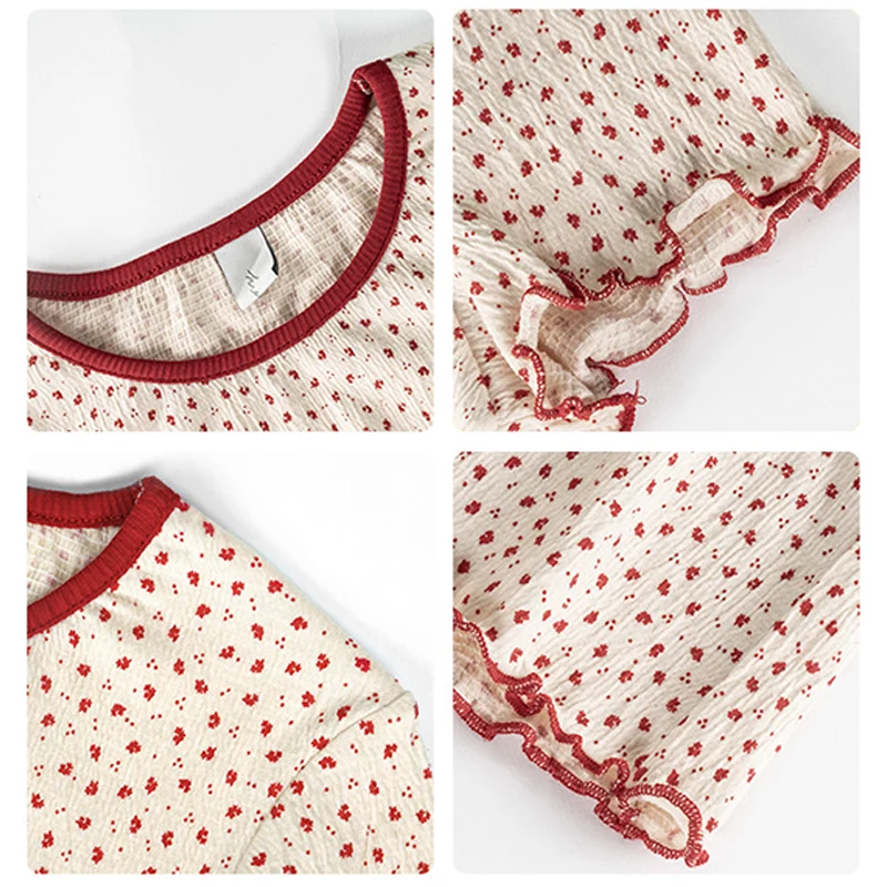 

Cotton T-shirts Women Clothing Tops Summer Flower Printing Cropped Tops Women O-Neck Short Sleeves Harajuku Slim Blouse Femme