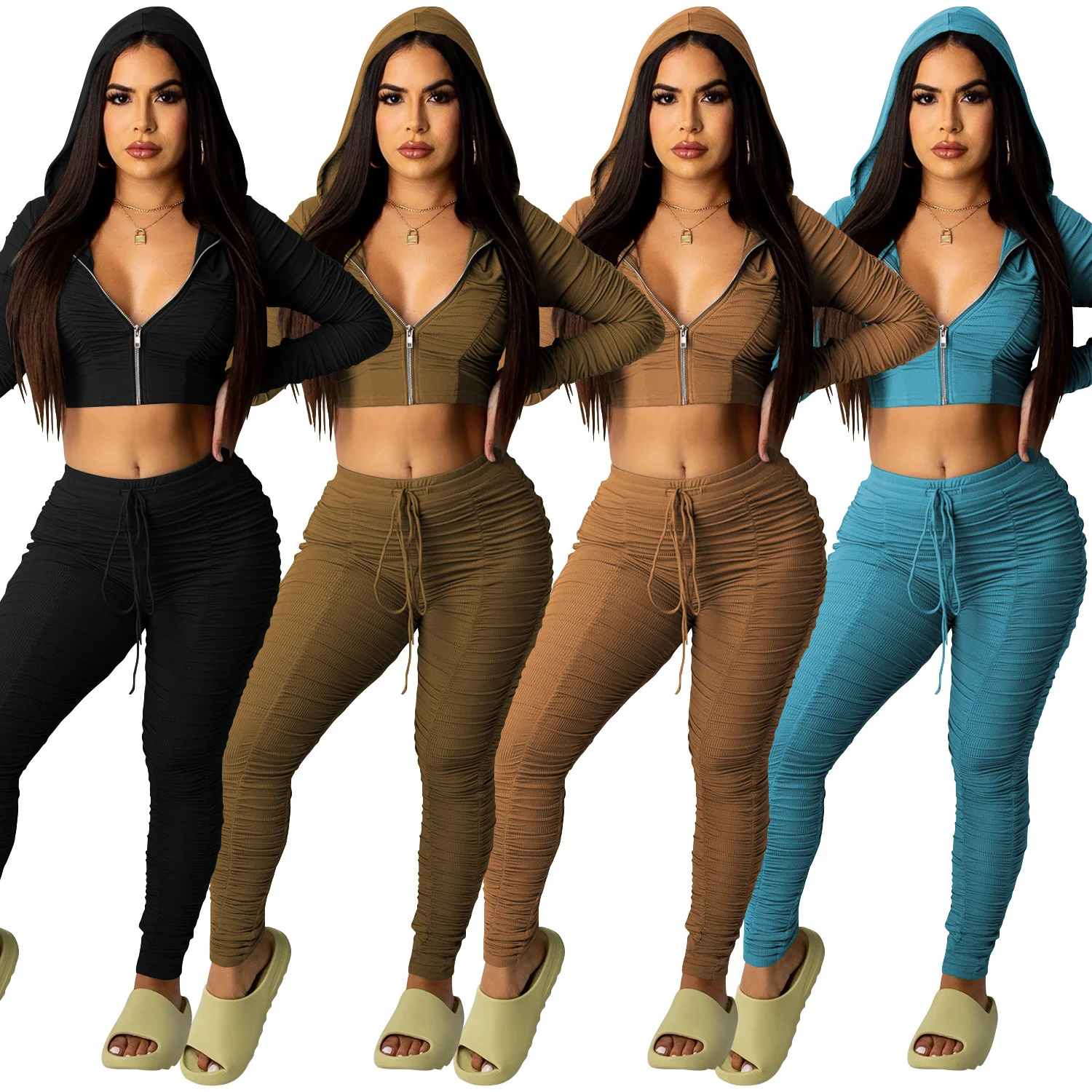 

Zoctuo Pants Sets Women 2 Piece Set Matching Zipper Hooded Long Sleeve Tops Pencil Pant Suit Fashion Casual 2021 Autumn Outfits