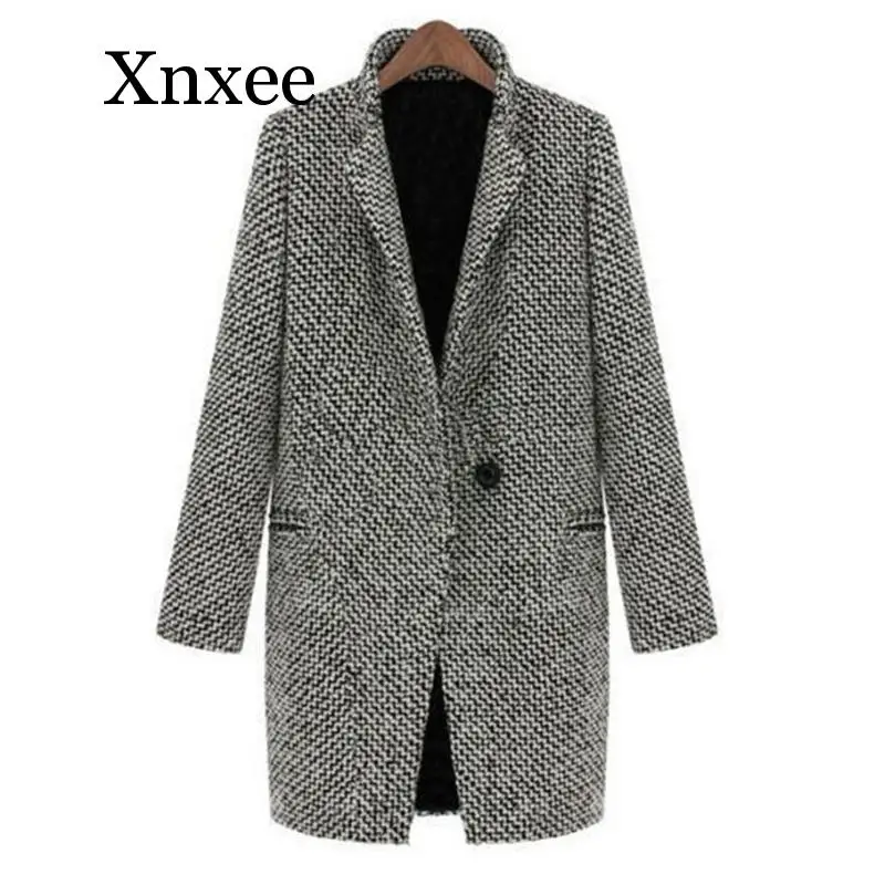 

Пальто женское клетчатое, шерстяное пальто на одной пуговице, накидка из смеси шерсти с карманами, твидовая верхняя одежда серого цвета в английском стиле, зима
