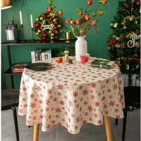 cotton linen christmas tablecloth snowflake prints round table cover washable table cloth christmas decorations for home table