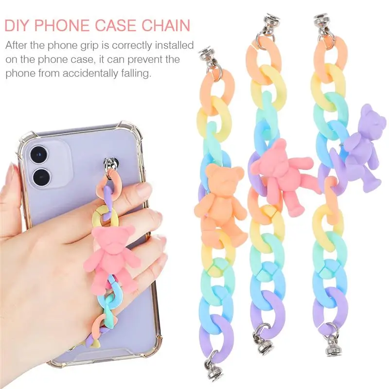 

3pcs Rainbow Chain Bear Pendant DIY Phone Case Material Finger Starp Accessories