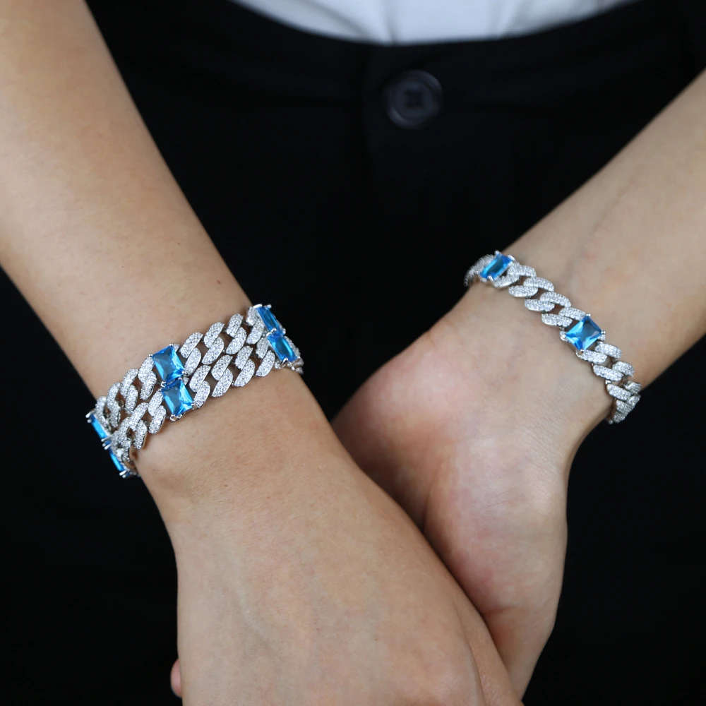 

Light blue clear cz chocker necklace miami cuban tennis chain for women men fashion hip hop rectangle stone charm chic jewelry