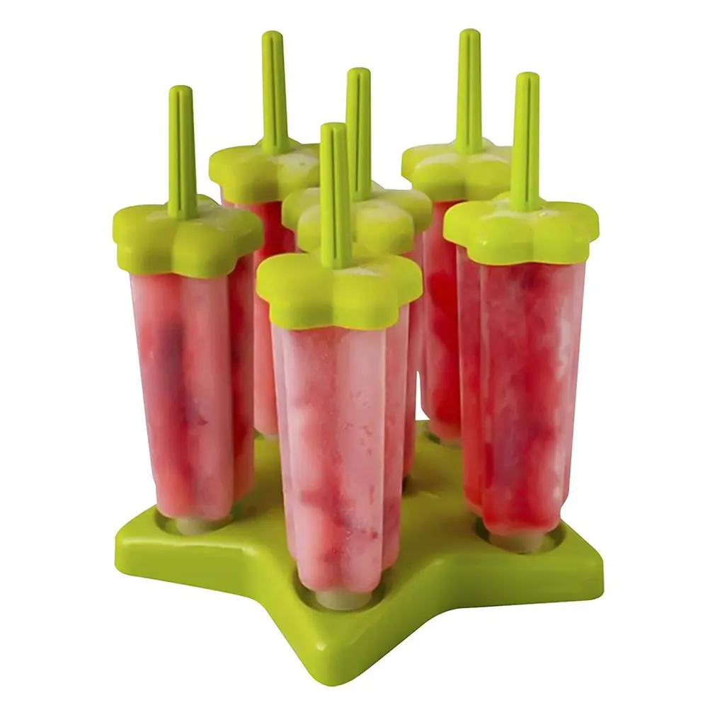 

6 Grid Star Shaped Ice Pop Molds BPA Free Plastic Reusable With Freezer Base Eco-Friendly Sturdy Ice Pop Molds Ice Making Tool