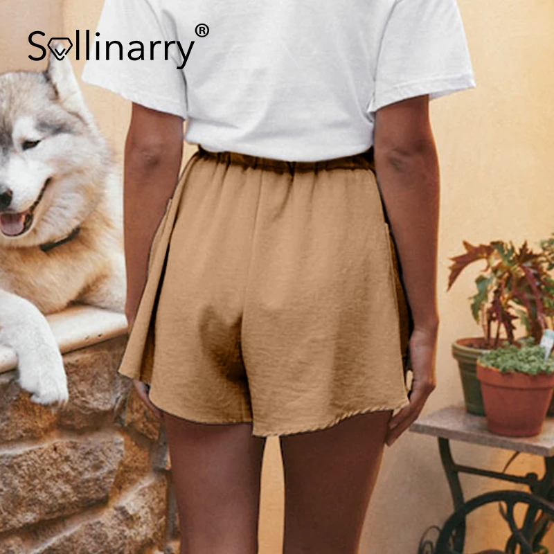 

Sollinarry pocket High street casual women shorts high waist Solid summer beach style holiday ladies streetwear shorts 2021