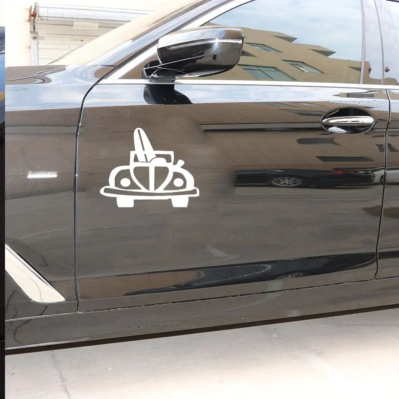 

YJZT 17.4CM*13.8CM Car With Surfboard Individuality Pattern Car Stickers Decor Car Door Vinyl Decal Black/Silver C31-0533