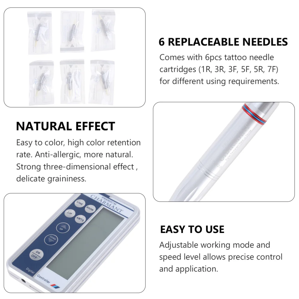 

Set of Permanent Makeup Machine Kits with 6pcs Cartridge Needle Lip Eyeliner Pen Machine Set (US Plug)