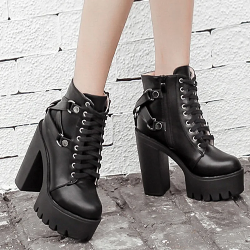 

Gothic style high heels hate sky high chunky boots female spring stage DJ ankle boots large size ZZ271