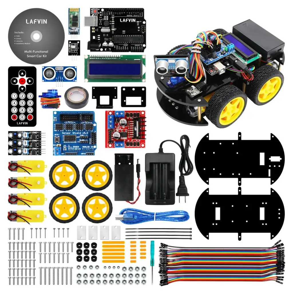 LAFVIN Многофункциональный Умный робот автомобильный комплект для Arduino для UNO, с ультразвуковым датчиком, модулем Bluetooth, модулем отслеживания линии