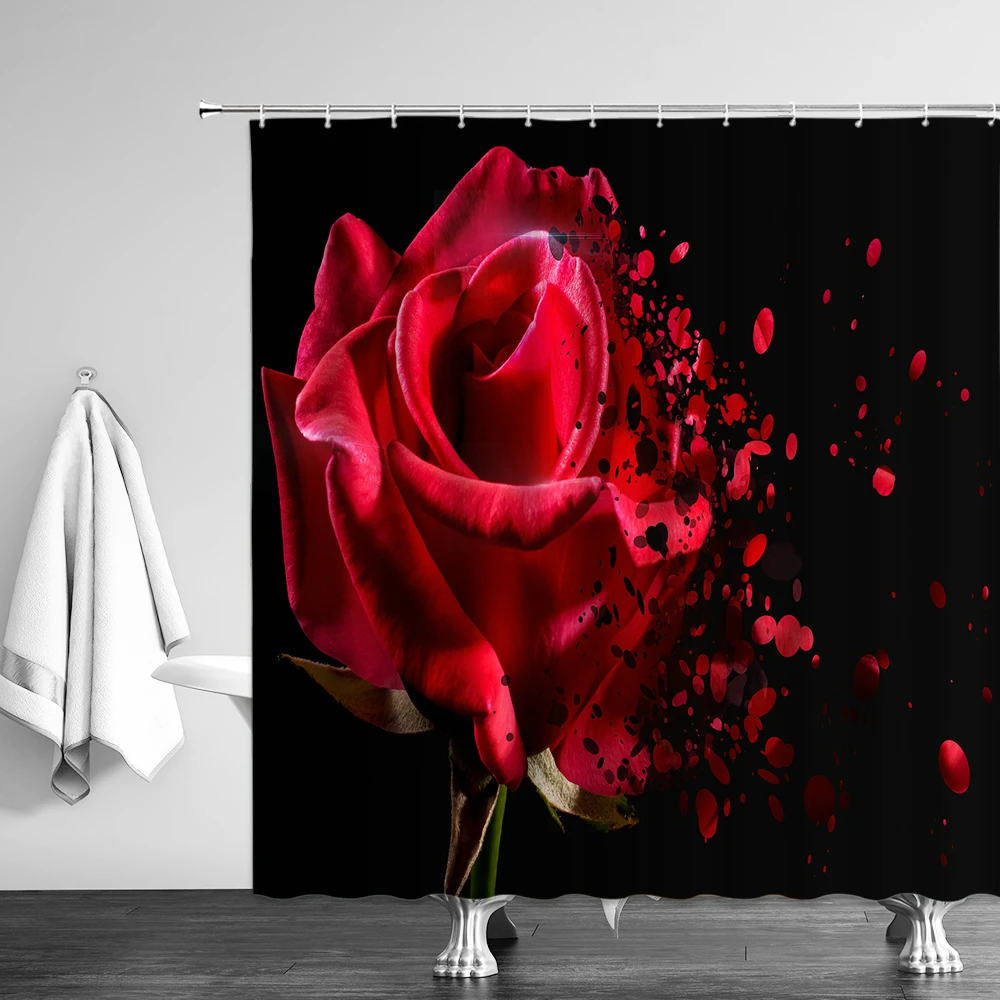 

Flowers Shower Curtain Rose Sunflower Tulip Lily Bathroom Cloth Curtains Set Waterproof Polyester Home Bathtub Decor With Hooks
