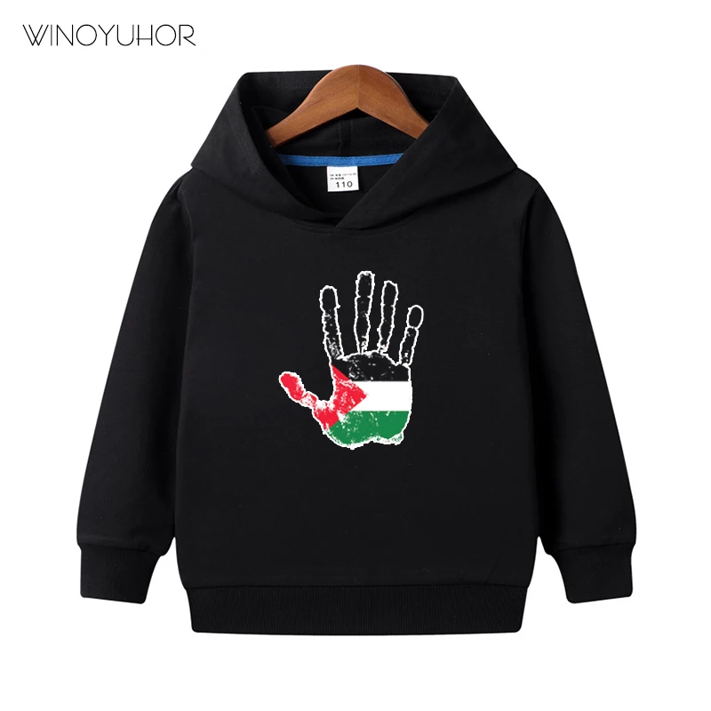 Sudaderas con capucha para ni&ntilde;os y ni&ntilde;as, ropa con estampado divertido de la mano de la bandera de Israel, jers&eacute;is de manga larga, Tops de oto&ntilde;o-1