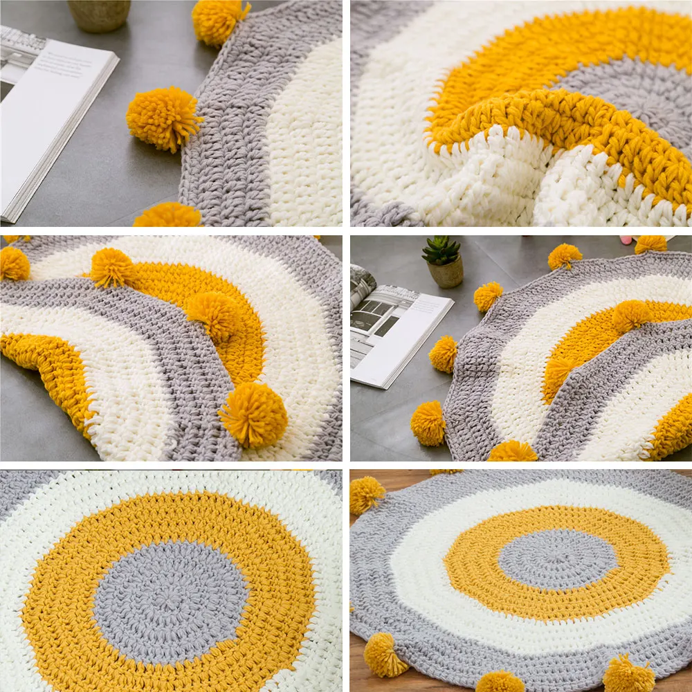 Милый детский игровой коврик с помпоном ручной работы вязаные коврики детское