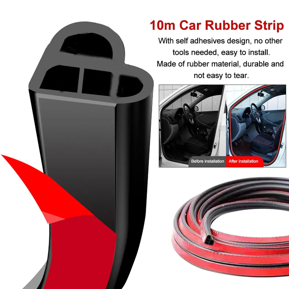 

10M Car Rubber Strip Practical Shock Absorption Door Window Easy Install Multifunction Self Adhesive SUV Dustproof For Sealing