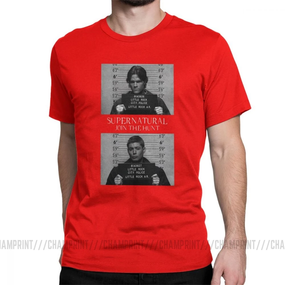 Сверхъестественная футболка Mugshot's Spn Brothers Angel Футболка мужская размера плюс одежда сумасшедшая футболка с круглым вырезом очищенный хлопок - Цвет: Красный