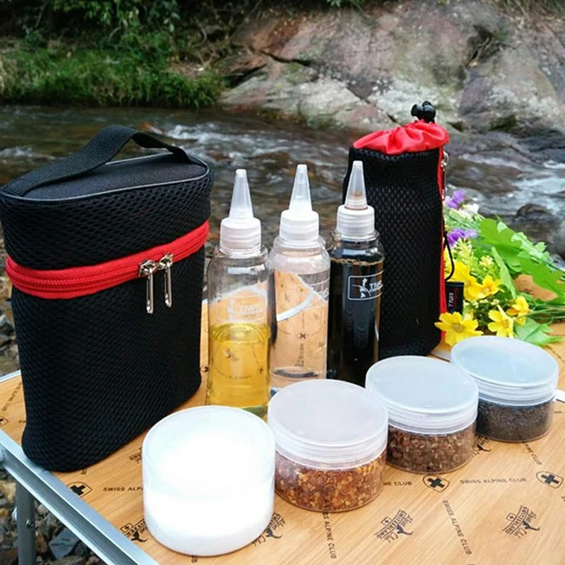 7pcs Outdoor Camping Tableware Spice Jar Seasoning Box Storage Container two Bags BBQ Picnic Travel Camp Cookware Set|Столовые приборы
