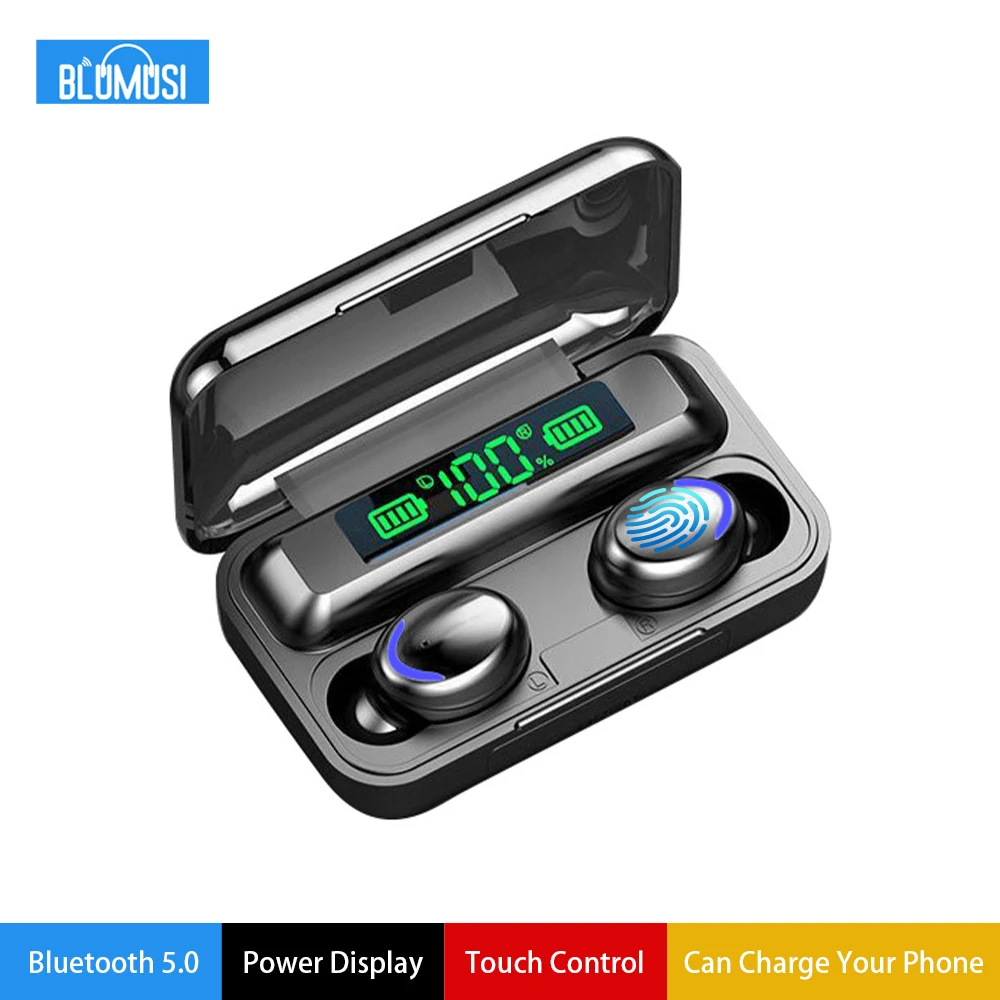 

F9-5 Wireless Earphones Headphones Bluetooth 5.0 TWS Hifi Earbuds Power Display 1200 mAh Power Bank Touch Control Bass Headset