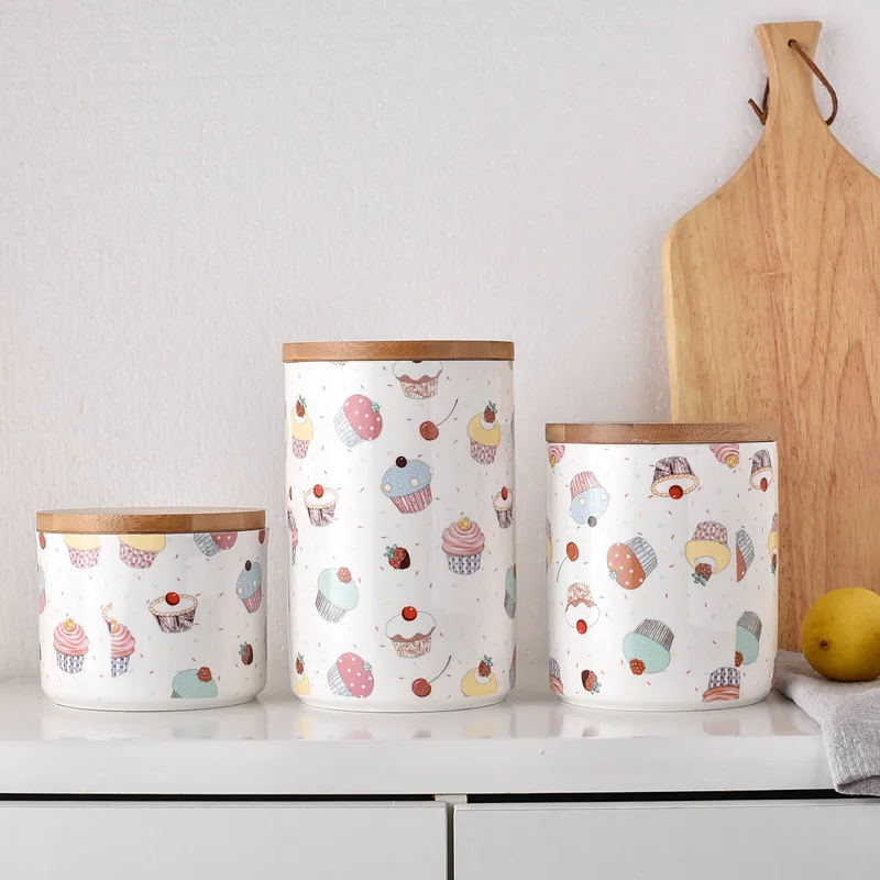 Креативная симпатичная керамическая герметичная банка с деревянной крышкой