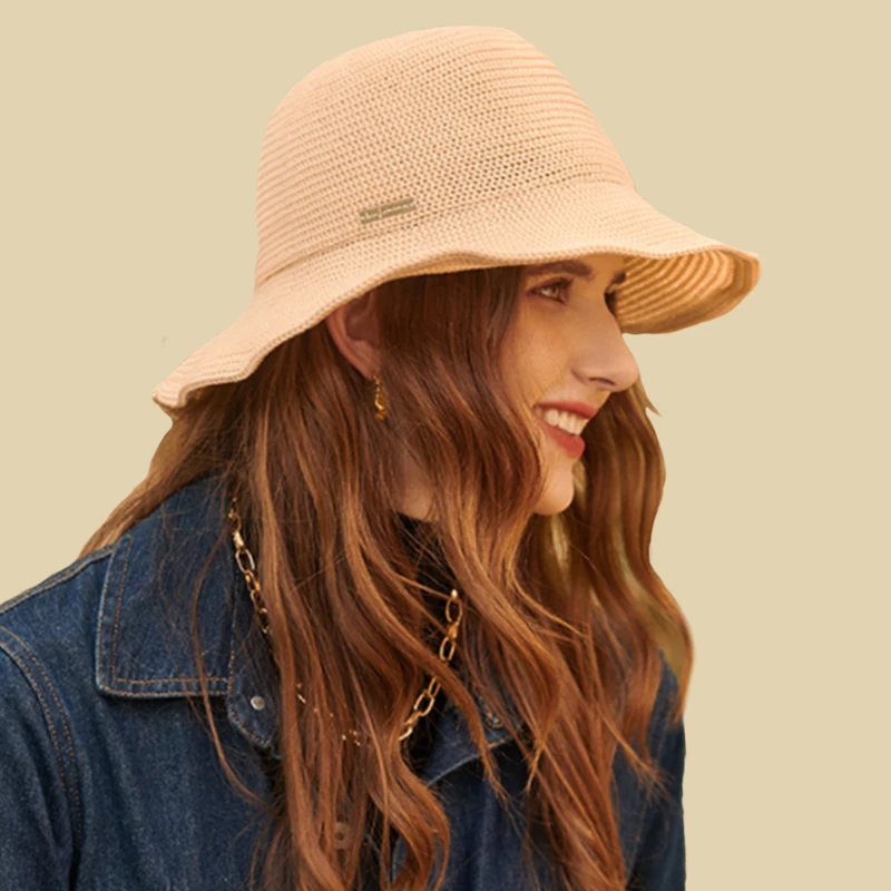 

Lady Knitted Hollowed Stylish Fisherman Hats For Women New Elegant Fashion Letter Logo Solid Color Knit Dome Fisherman's Cap