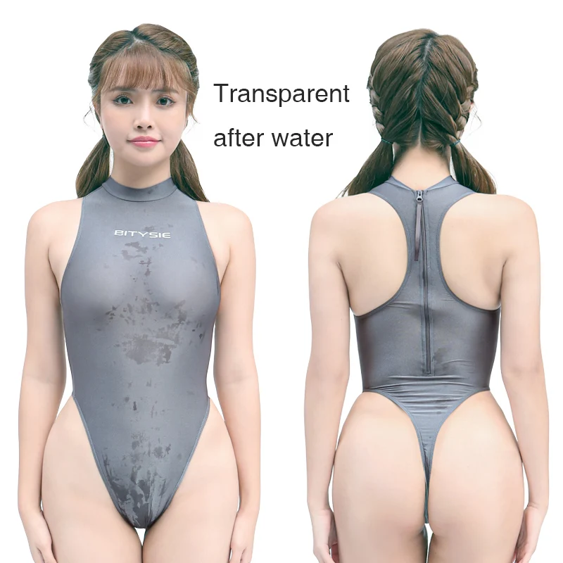 Bitysie T-Shaped No Sleeve One Piece Swimsuit Transparent In Water High Leg Cut Leotard Sexual Women Spa Suit Skin Fabric images - 6