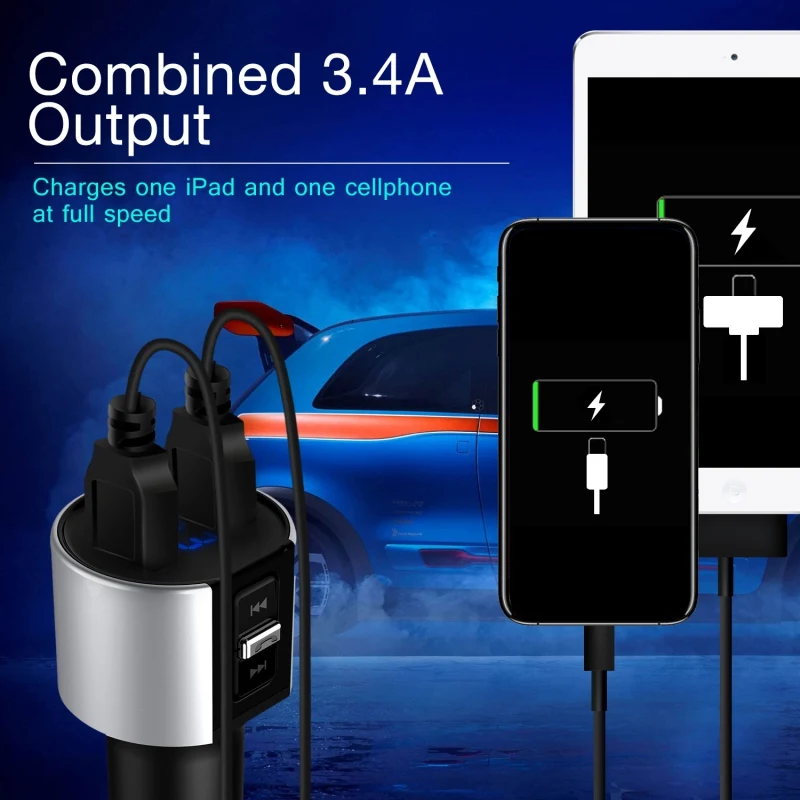 C26S двойной USB Автомобильное зарядное устройство FM передатчик Aux Bluetooth модулятор