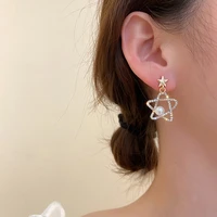korean fashion pearl hollow five pointed star charm earrings for women a pair fresh small jewelry simple personality earrings
