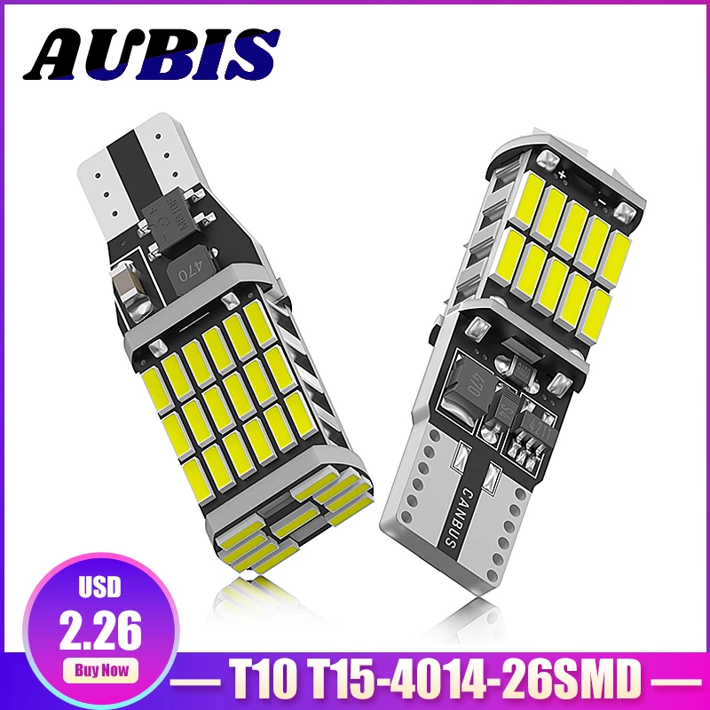 

2PCS For Car Aluminium T10 / T15 4014 26 SMD Led W5W 194 6000K Light Side Marker Bulbs Auto Interior Reading Lamp 12V