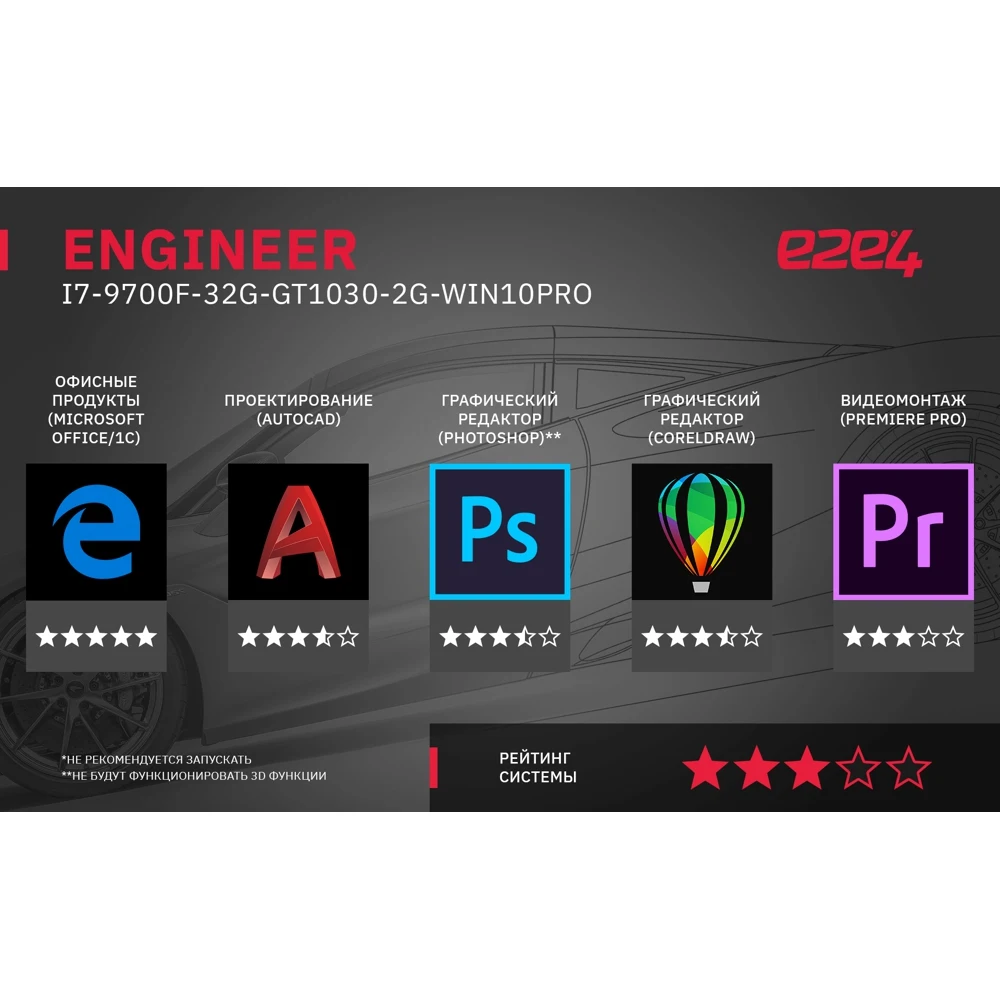 Системный блок e2e4 PC Engineer Intel Core i7 9700F 3ГГц 32Гб RAM 480Гб SSD 2ТБ HDD Nvidia GT1030 2Гб Windows 10 Pro |